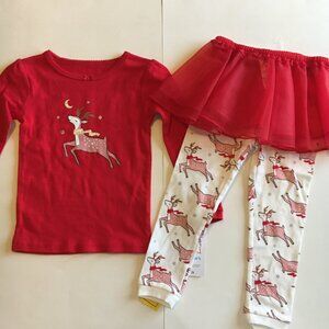 New Christmas Pajamas 2T Reindeer Red Pink Top Pants Tutu Skirt Reindeer